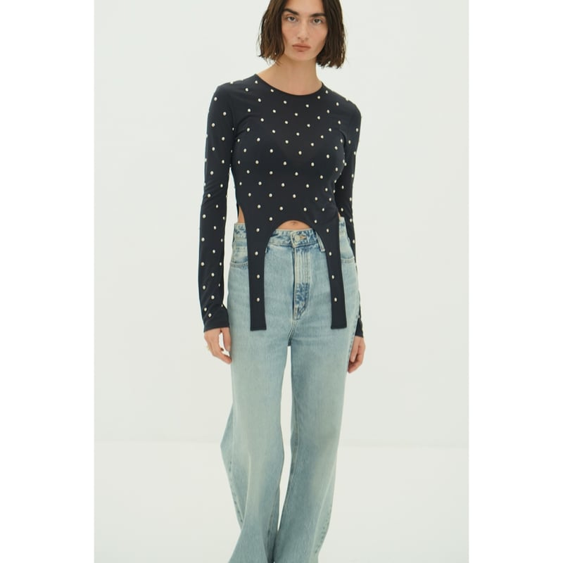 CLANE クラネ “STUDDED BIJOU SHEER TOPS” スタッズビジューシア