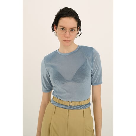 CLANE クラネ “SHEER VELOUR POWER SHOULDER TOPS” シアーベロアパワーショルダートップス