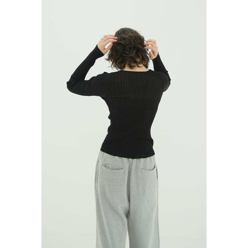 CLANE クラネ “SHEER RIB RIBBON KINT TOPS” シアーリブリボン