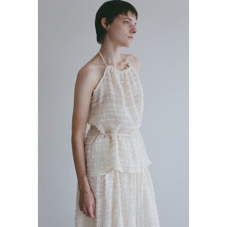 MANOF マノフ “SHIRRING HALTER NECK TOPS” シャーリングホルターネックトップス