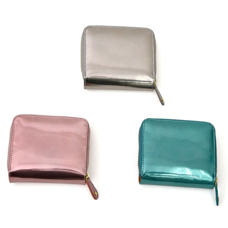 sparkling メタリックレザーラウンド二つ折り財布 Nananoel シルバー