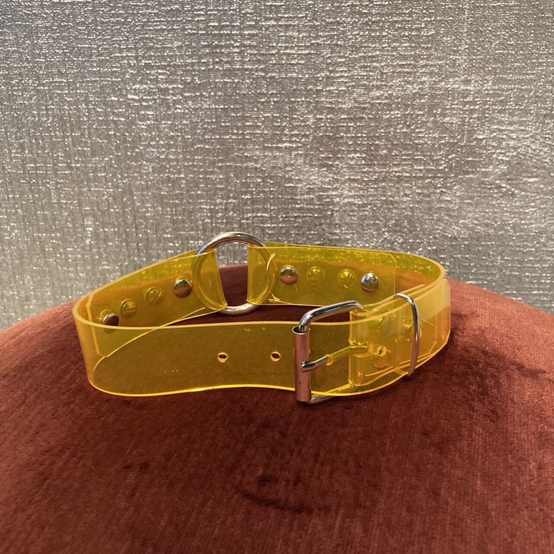 yellow PVC choker O ring and spikes | Lesley Vi