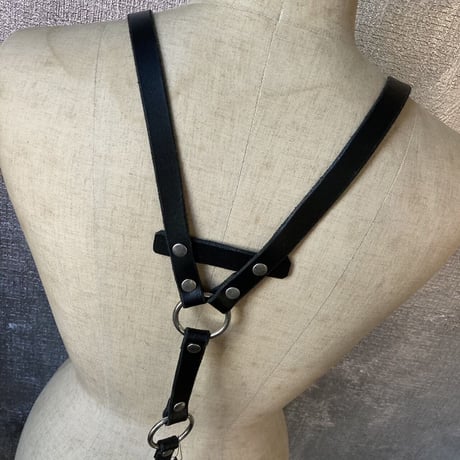 black leather suspender 4 rings LAZAR