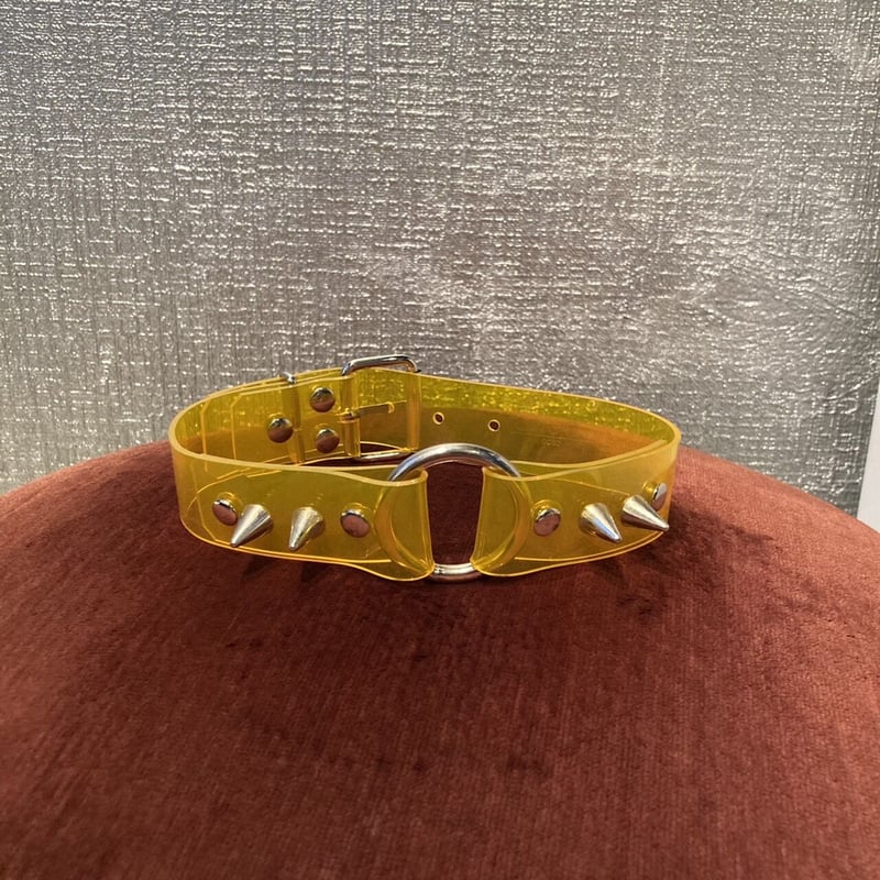 yellow PVC choker O ring and spikes | Lesley Vi