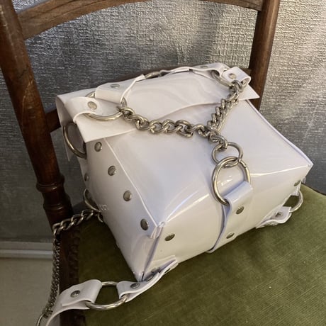 white pvc cube bag backpack with chain SANJA