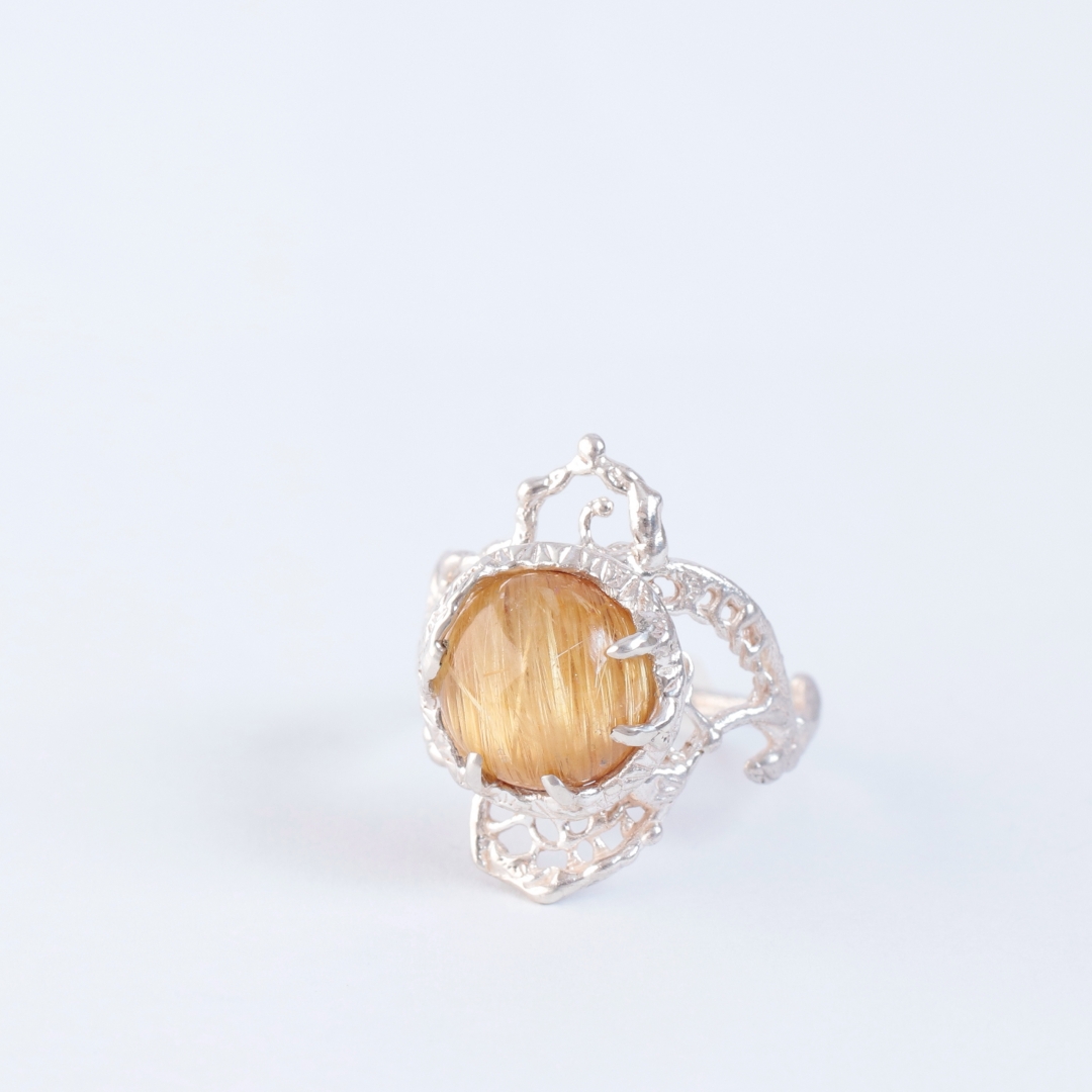 ゴールデンルチル ハートフェイス 4P B ゴールド ルチル クォーツ リング B-100634 | kiri onlinestore