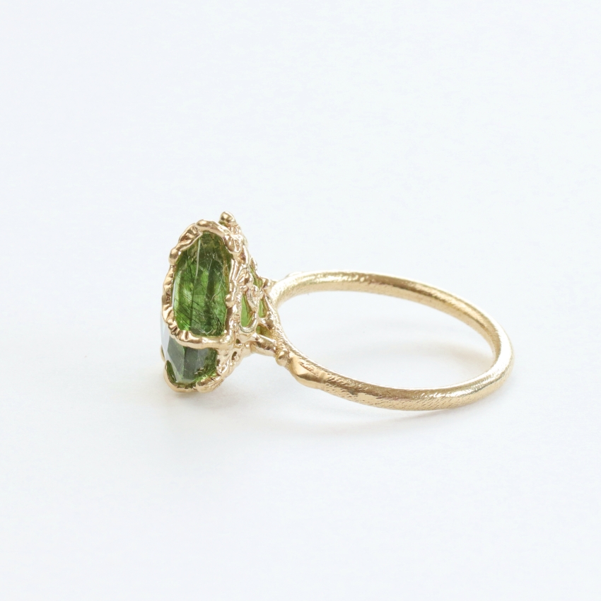 ぴの K14 ペリドットリング K14WG 大粒ペリドット 3.99ct ダイヤ 0.11ct リング【中古新品