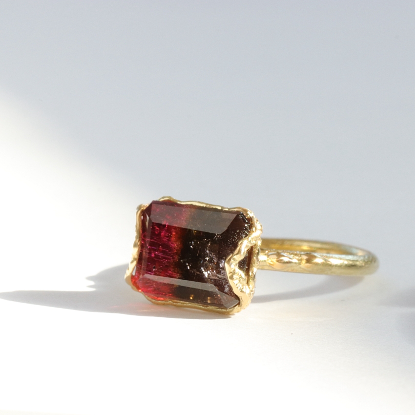 美品　希少　バイカラートルマリン　リング　ハンドメイド　k14gf 15号 美品 希少 バイカラートルマリン リング ハンドメイド k14gf 15号