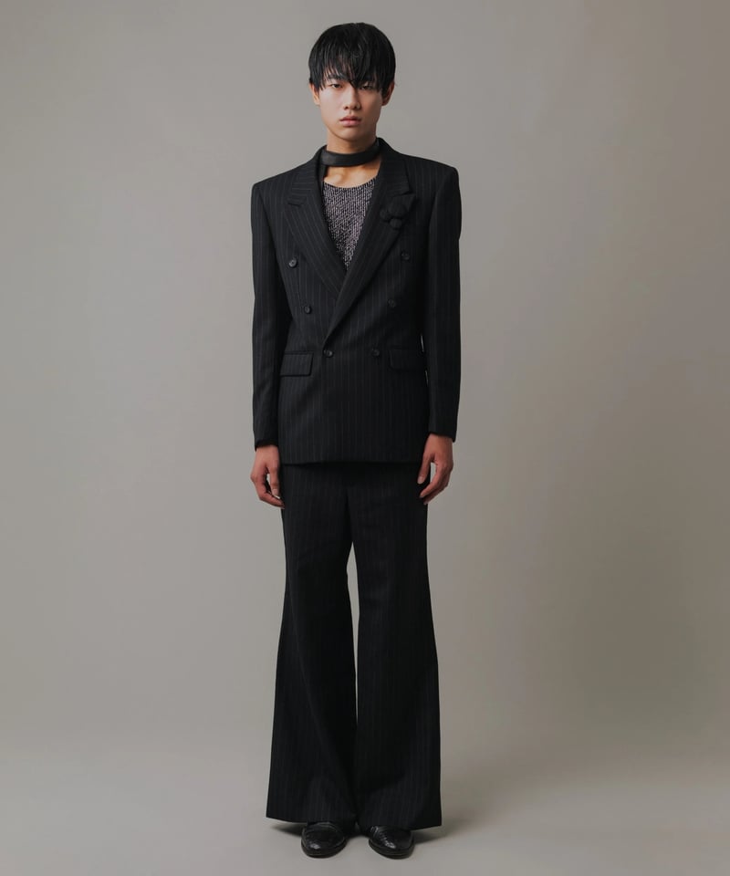 WOOL STRIPED FLARE SLACKS 