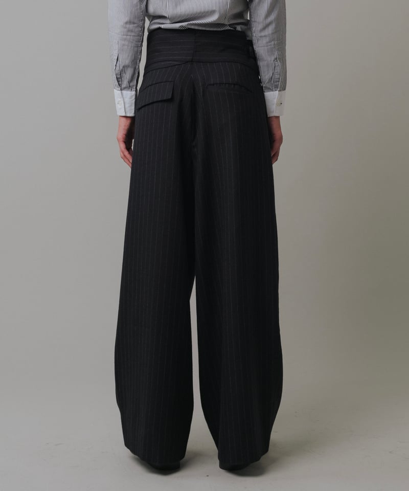 WOOL STRIPED WIDE SLACKS 