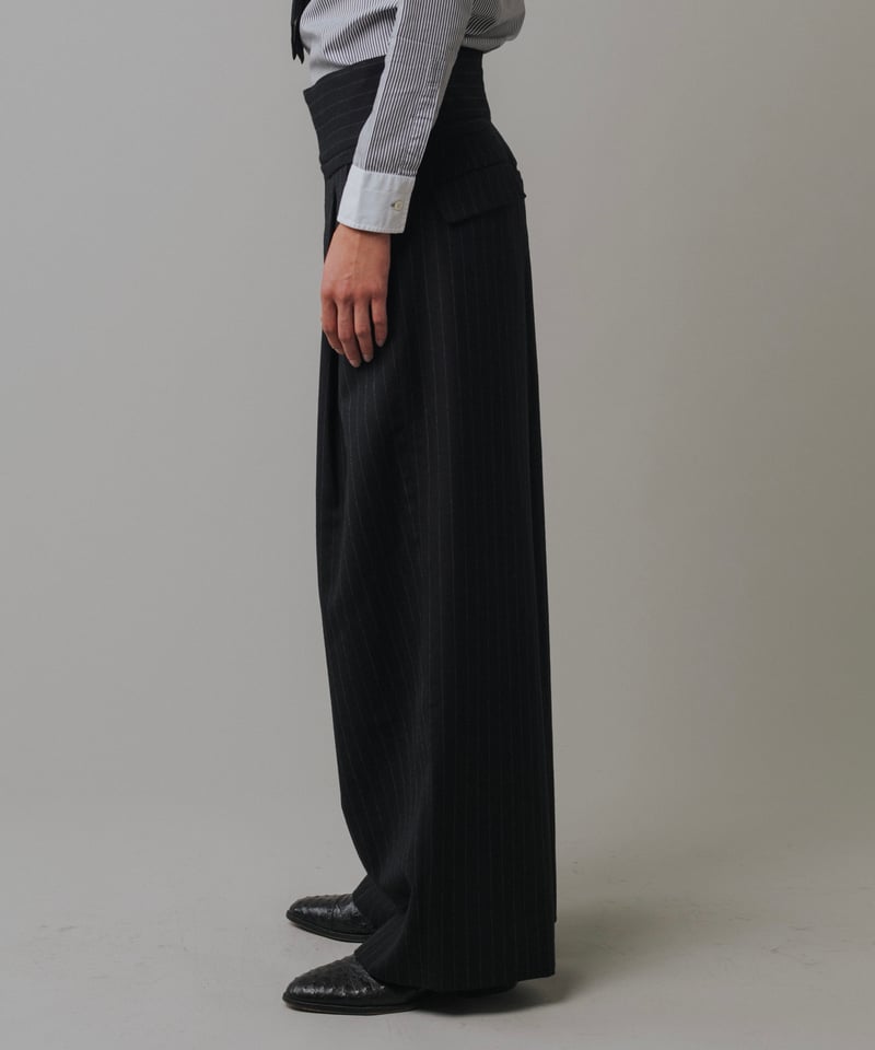 WOOL STRIPED WIDE SLACKS 