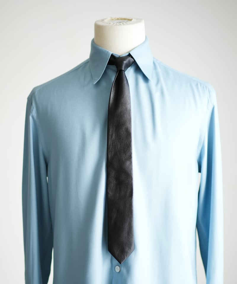 Smooth Lamb Leather Narrow Tie【Black】 | GROSGRAIN