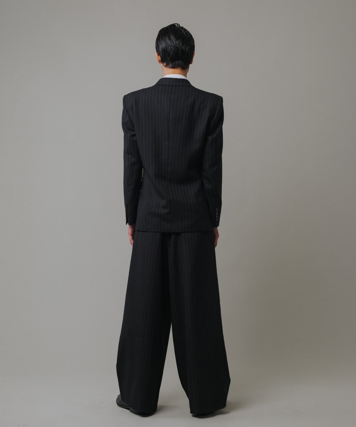 WOOL STRIPED WIDE SLACKS 