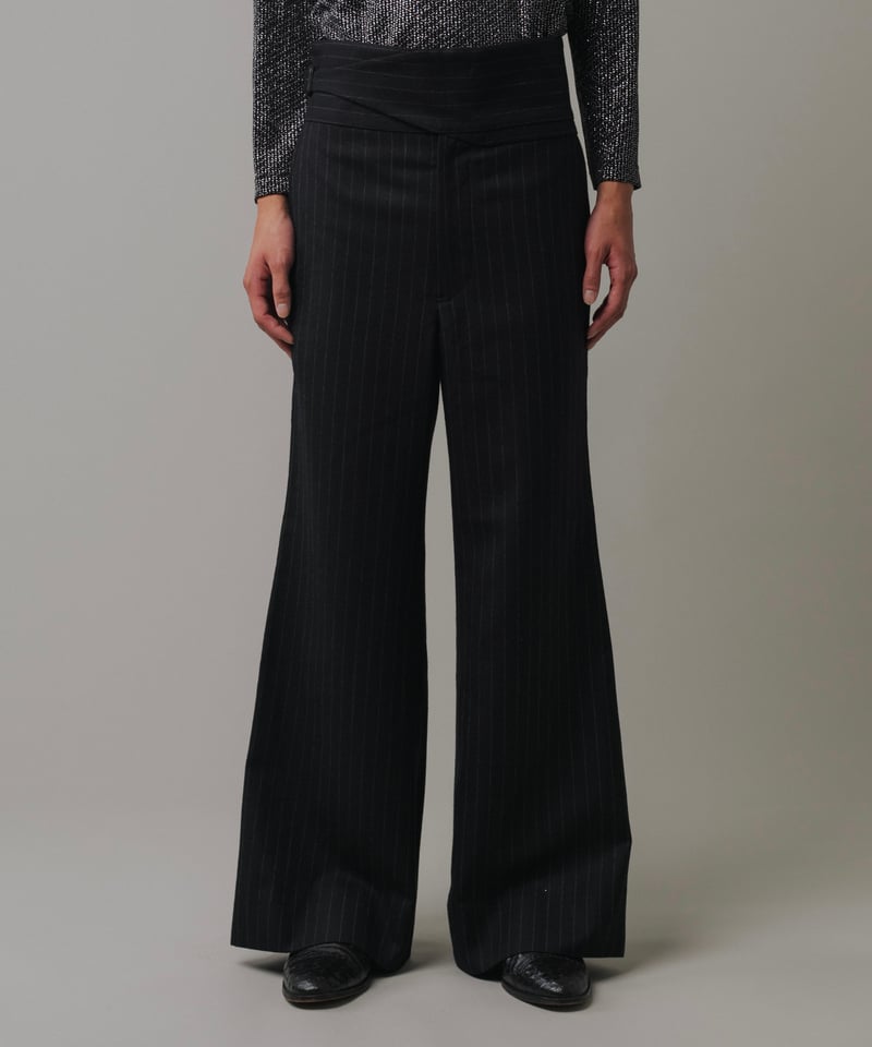 WOOL STRIPED FLARE SLACKS 