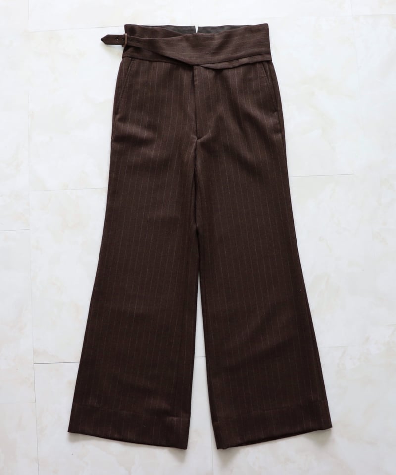 WOOL STRIPED FLARE SLACKS 