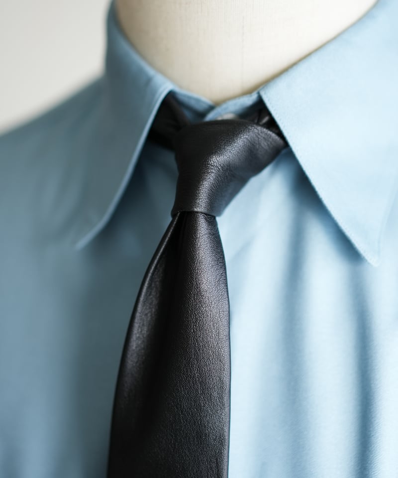 Smooth Lamb Leather Narrow Tie【Black】 | GROSGRAIN
