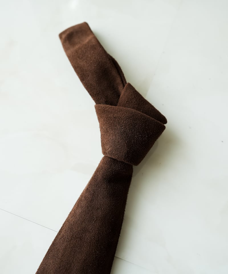 Silky Sheepskin Leather Narrow Tie 【Brown】 | GR