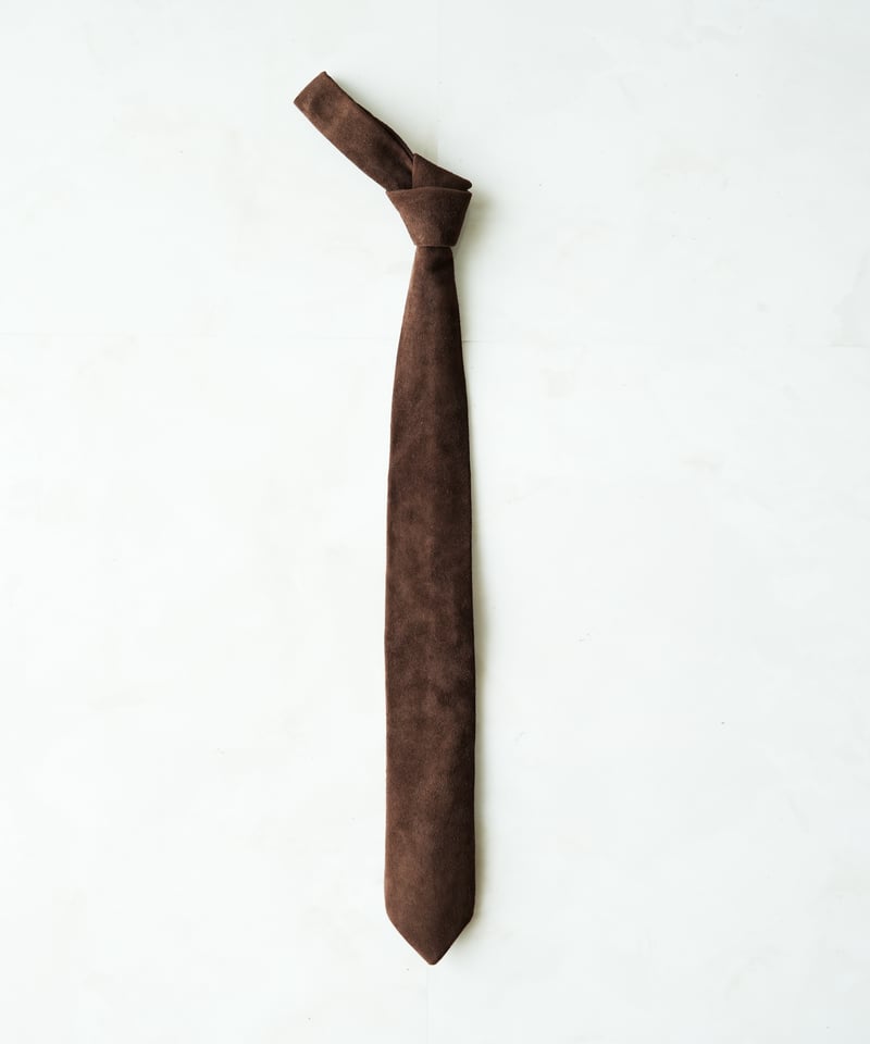 Silky Sheepskin Leather Narrow Tie 【Brown】 | GR