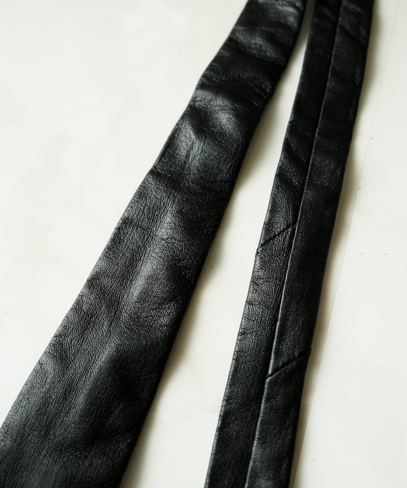 Smooth Lamb Leather Narrow Tie【Black】 | GROSGRAIN