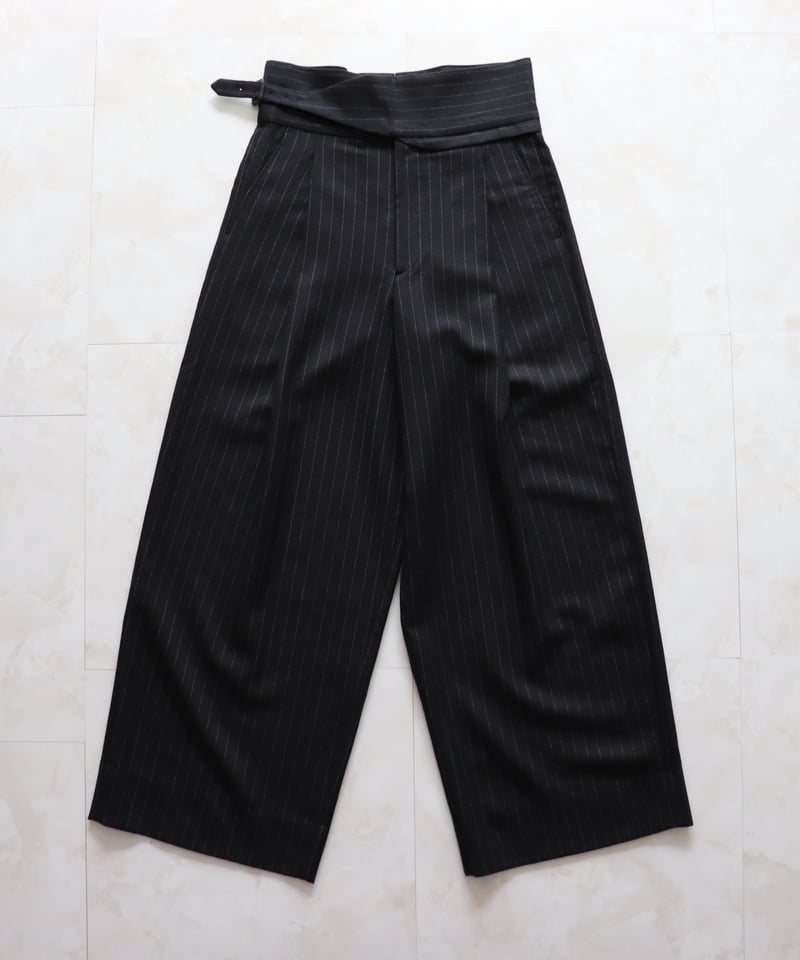WOOL STRIPED WIDE SLACKS 