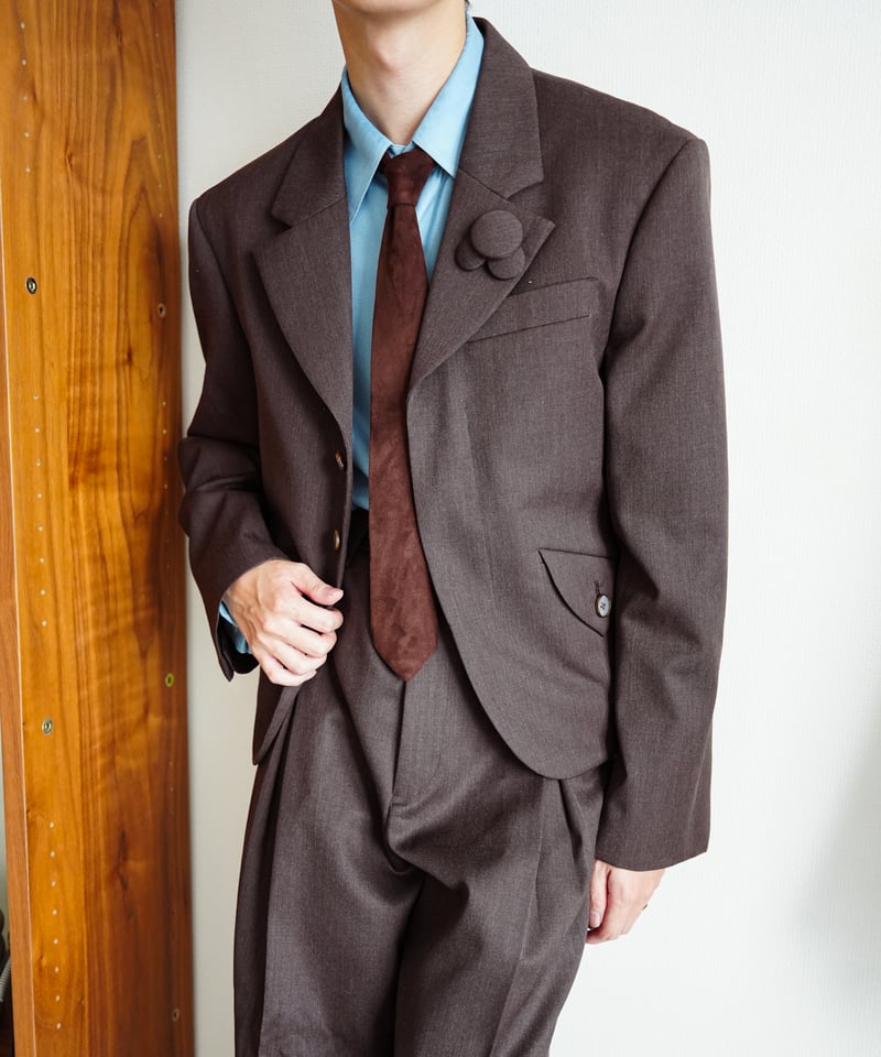 Silky Sheepskin Leather Narrow Tie 【Brown】 | GR