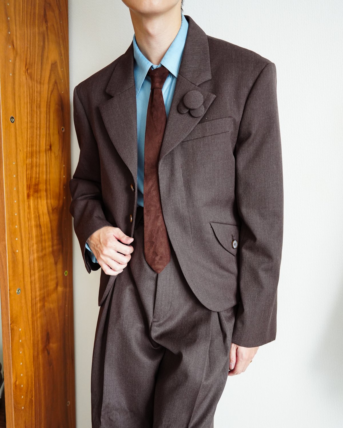 Silky Sheepskin Leather Narrow Tie 【Brown】 | GR