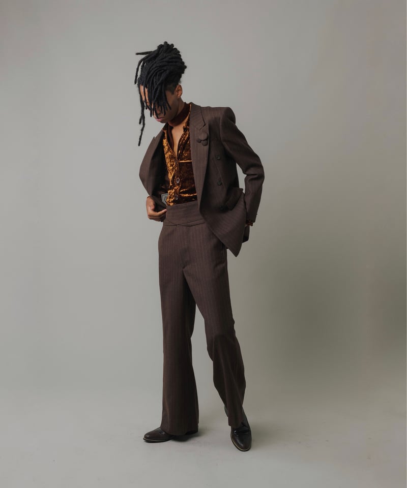 WOOL STRIPED FLARE SLACKS 