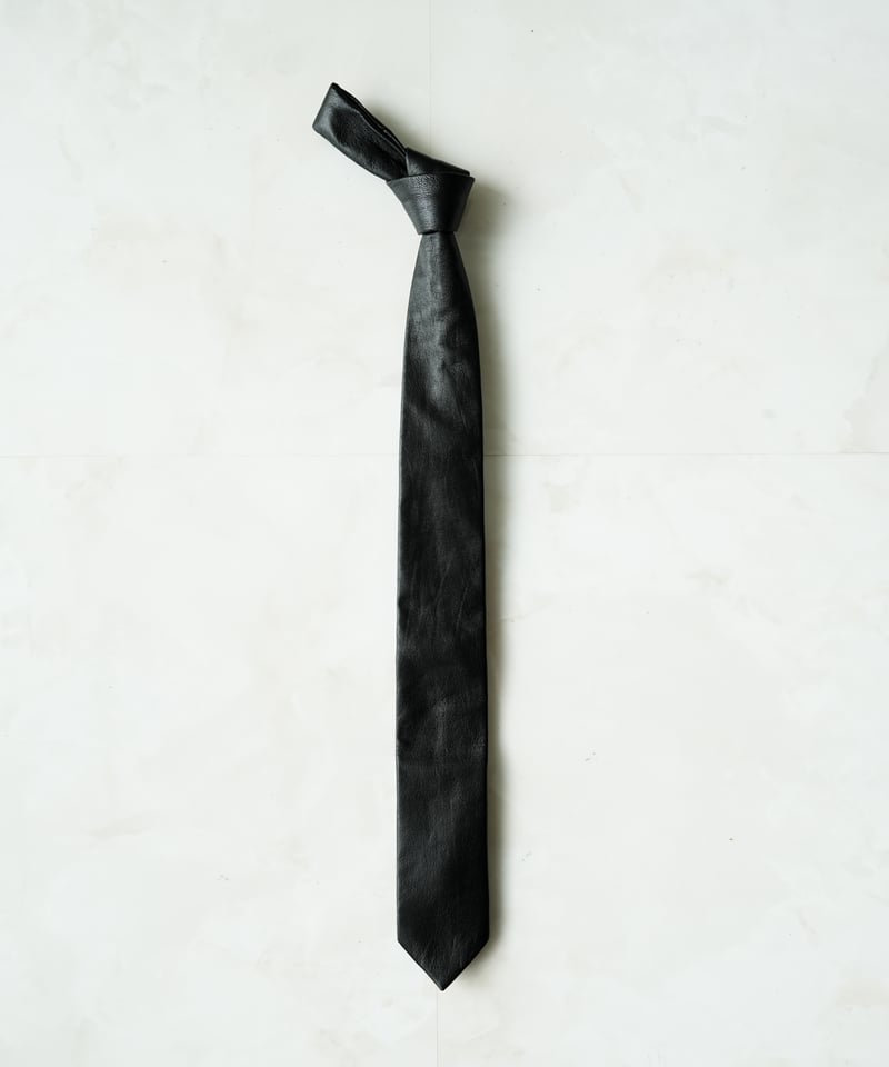 Smooth Lamb Leather Narrow Tie【Black】 | GROSGRAIN