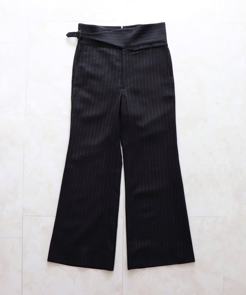 WOOL STRIPED FLARE SLACKS 