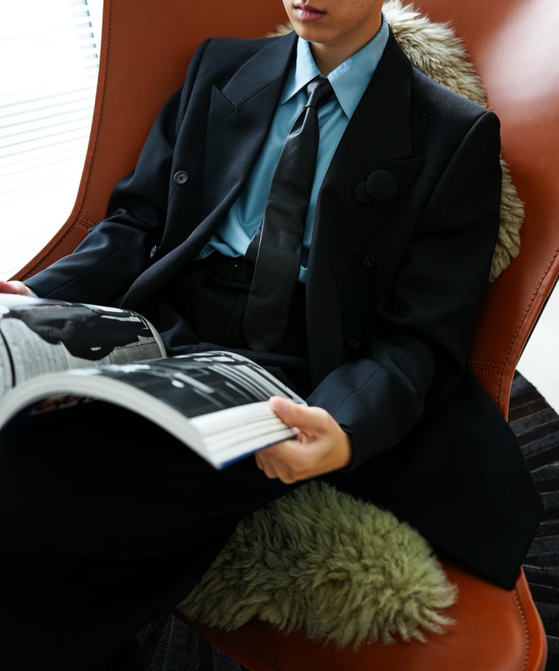 Smooth Lamb Leather Narrow Tie【Black】 | GROSGRAIN