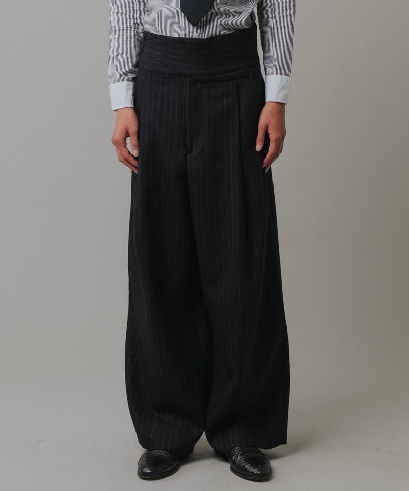 WOOL STRIPED WIDE SLACKS 