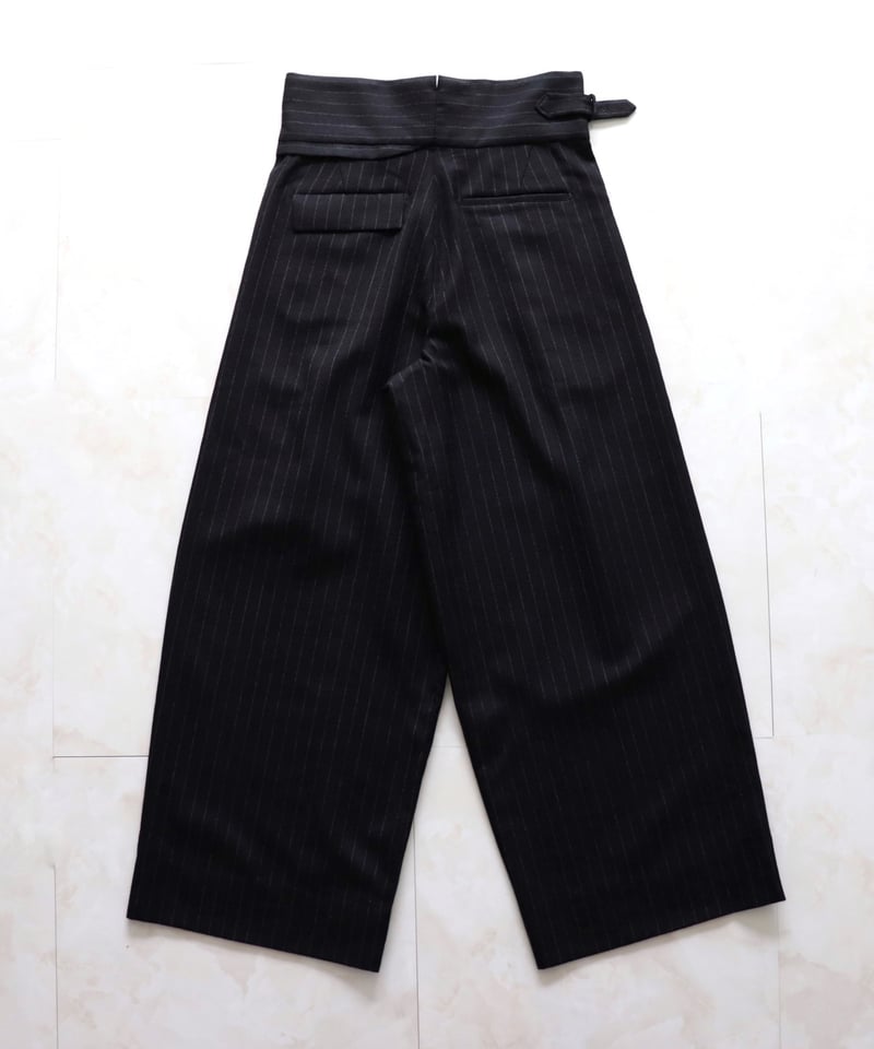 WOOL STRIPED WIDE SLACKS 