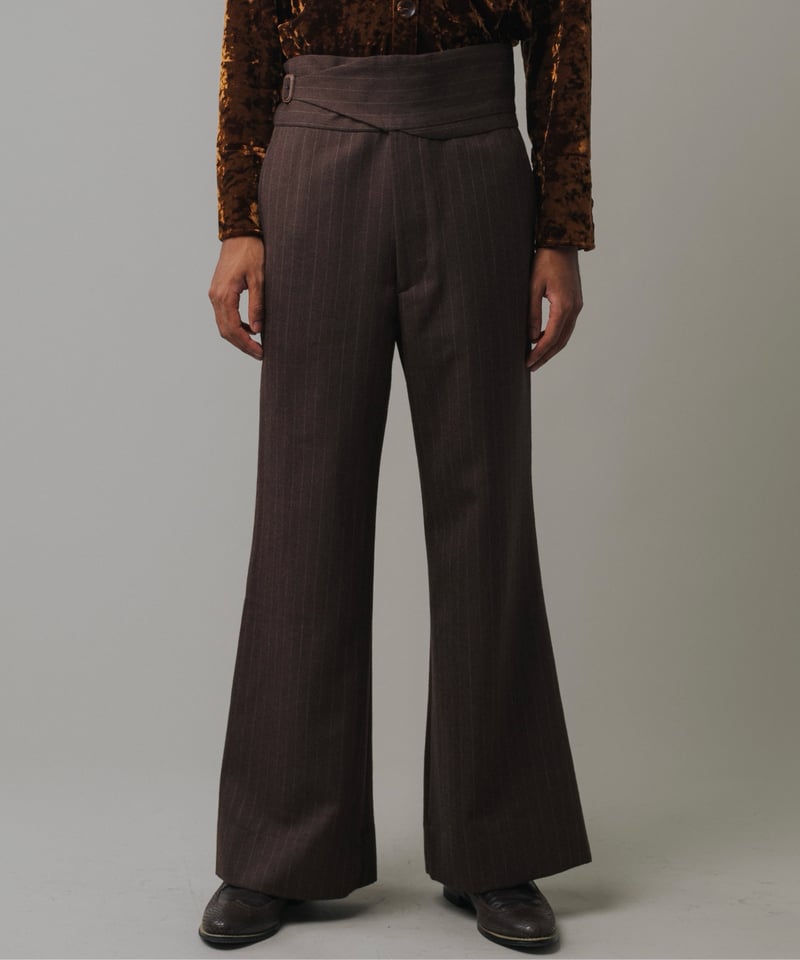 WOOL STRIPED FLARE SLACKS 