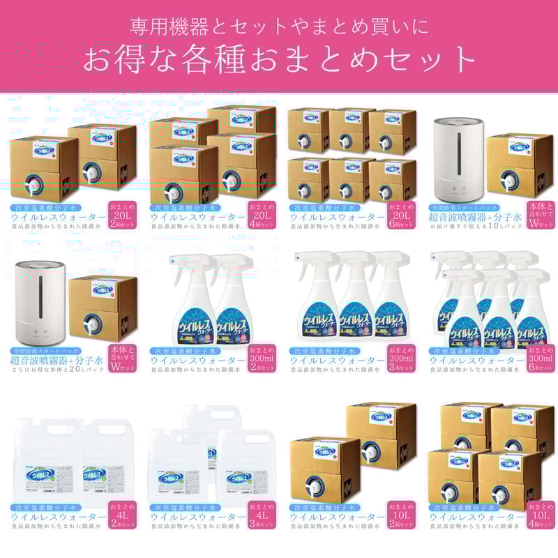超音波噴霧器 + 次亜塩素酸分子水 ウイルレスウォーター(20L 超音波噴霧器 + 次亜塩素酸分子水 ウイルレスウォーター(20L