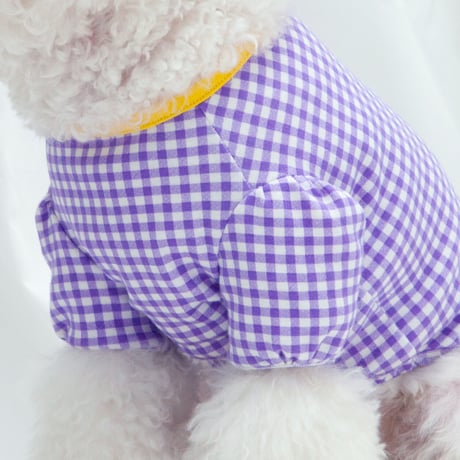 【DENTIST APPOINTMENT /デンティスト アポイントメント】Gingham chekc puff t-shirt / purple
