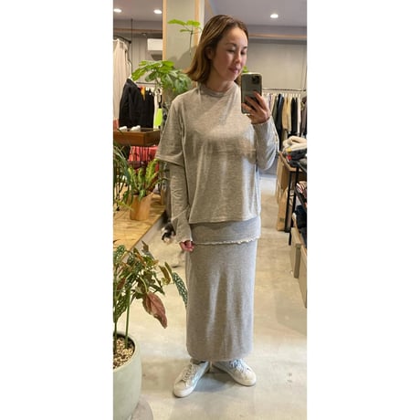 【Bed&Breakfast】Yak Cotton Jersey Reversible Skirt in Gray