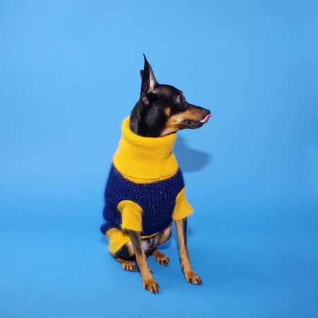 【HAINU ハイヌ】ANGORA×GLITTER SWEATER  (セーター）NAVY/YELLOW　XS/Sサイズ