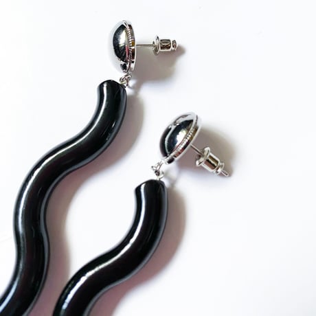 【Bijou R.I/ビジューアールアイ】Stone wave pierce/earring (ストーンウェーブピアス/イヤリング）black/greem/brown