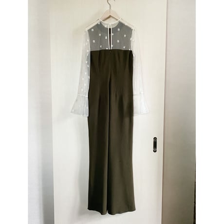 【Greed International グリードインターナショナル】Small Flower embroidery Dress in Navy/Khake