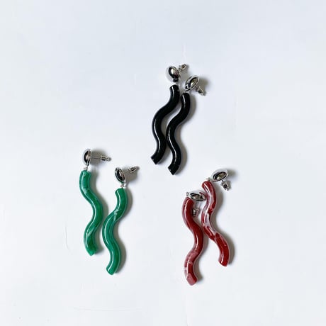 【Bijou R.I/ビジューアールアイ】Stone wave pierce/earring (ストーンウェーブピアス/イヤリング）black/greem/brown