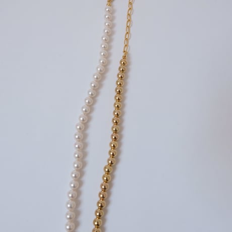 【Bijou R.I/ビジューアールアイ】Metallic Pearl Necklace