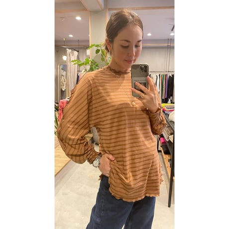 【Bed&Breakfast ベッド＆ブレイクファースト】Rencil Stripe Dolman Sleeve in Brown Mix
