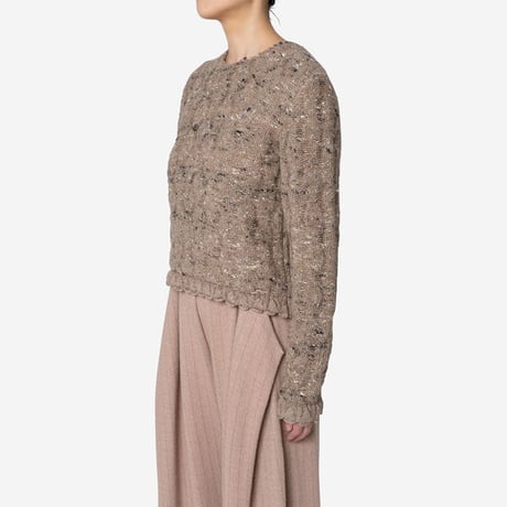【Greed International グリードインターナショナル】Mix Seed StitchShort Slit Sweater  (ショートセーター)-brown