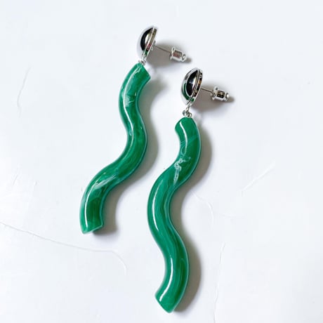 【Bijou R.I/ビジューアールアイ】Stone wave pierce/earring (ストーンウェーブピアス/イヤリング）black/greem/brown