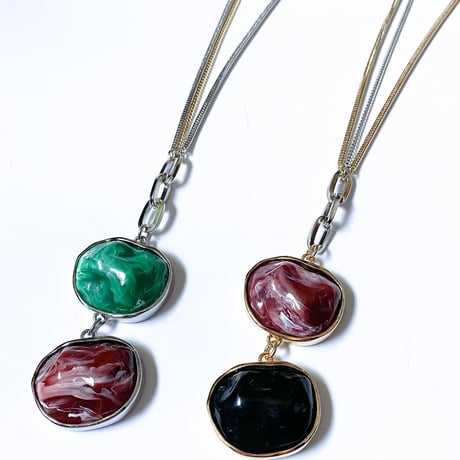 【Bijou/ビジューアールアイ】Marble Stone Necklace (マーベルストーンネックレス）green/brown