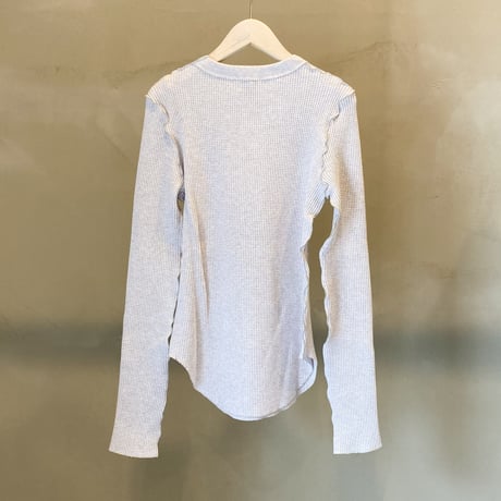【Bed&Breakfast ベッド＆ブレイクファースト】Cotton Waffle Crew-neck in LtGray