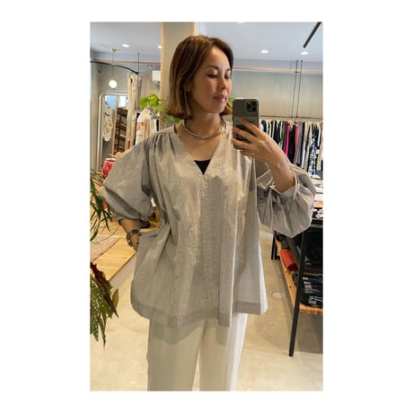 【quan別注カラー】【Bed&Breakfast ベッド＆ブレイクファースト】Cordlane Natural Sun-dried Wash Puff Blouse in BKmix
