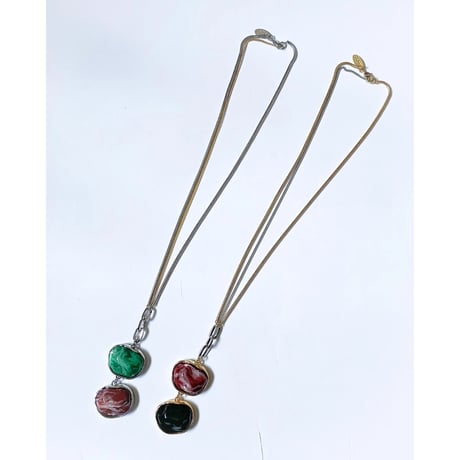 【Bijou/ビジューアールアイ】Marble Stone Necklace (マーベルストーンネックレス）green/brown