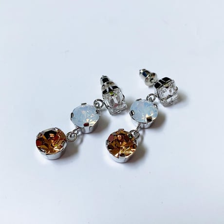 【Bijou R.I/ビジューアールアイ】Triple Crystal Pierce (トリプルクリスタルピアス）white/orange/purple