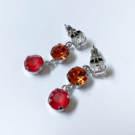 【Bijou R.I/ビジューアールアイ】Triple Crystal Pierce (トリプルクリスタルピアス）white/orange/purple
